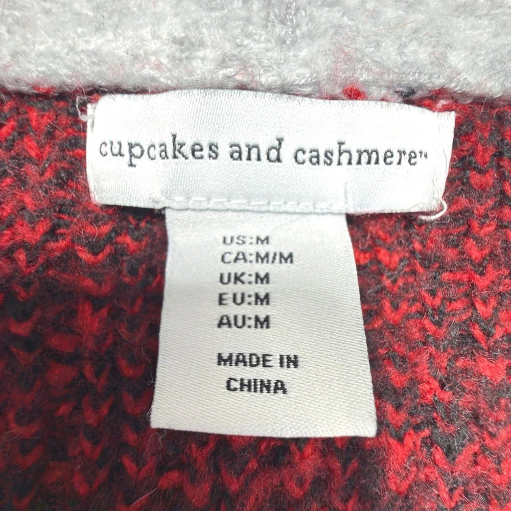 Cupcakes and Cashmere Scottie Dog Cardigan Sweater Women's Medium Gray Knit